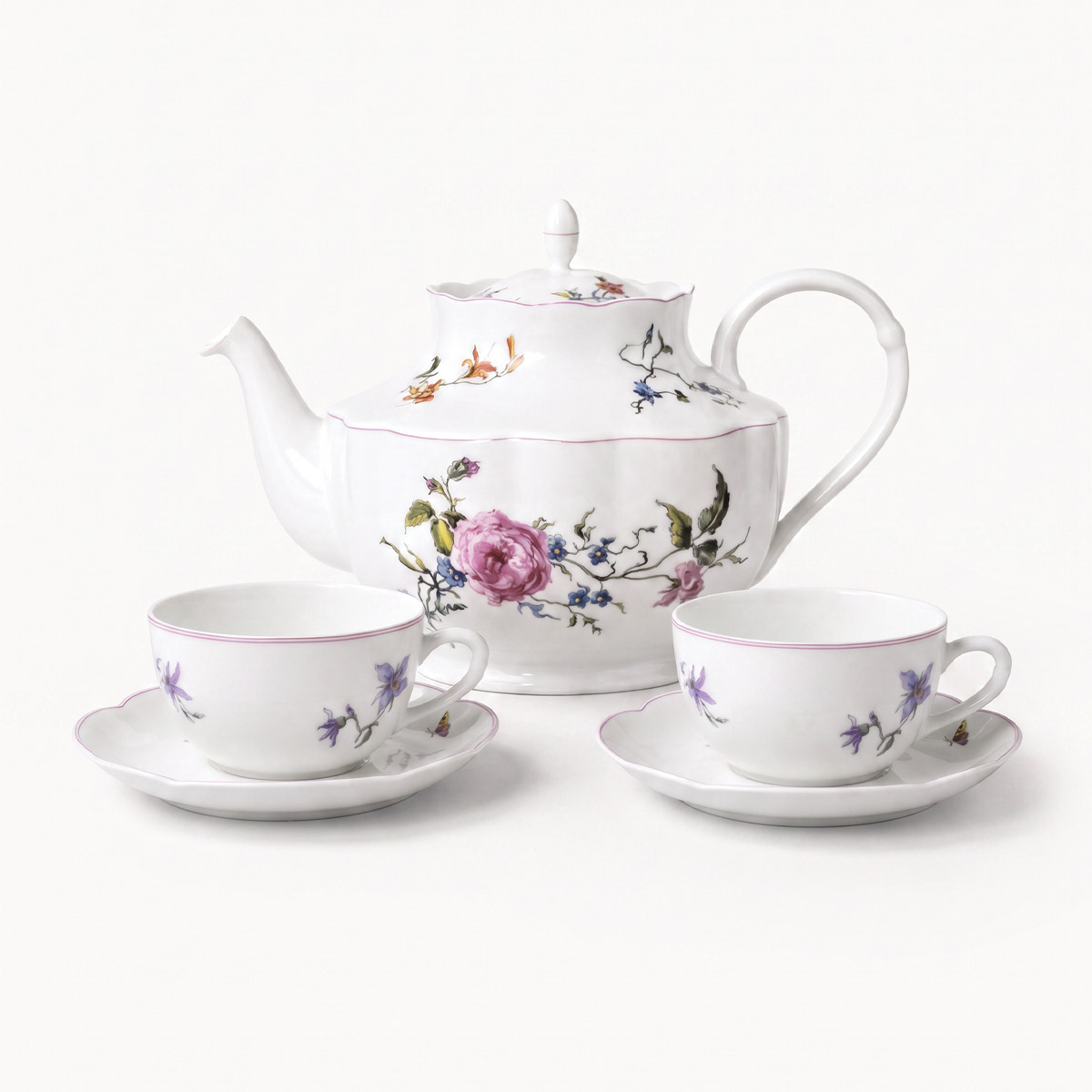 haviland-limoges-fleurs-d-auteuil-teeset-teekanne-2-tassen-mit-untertassen image 1