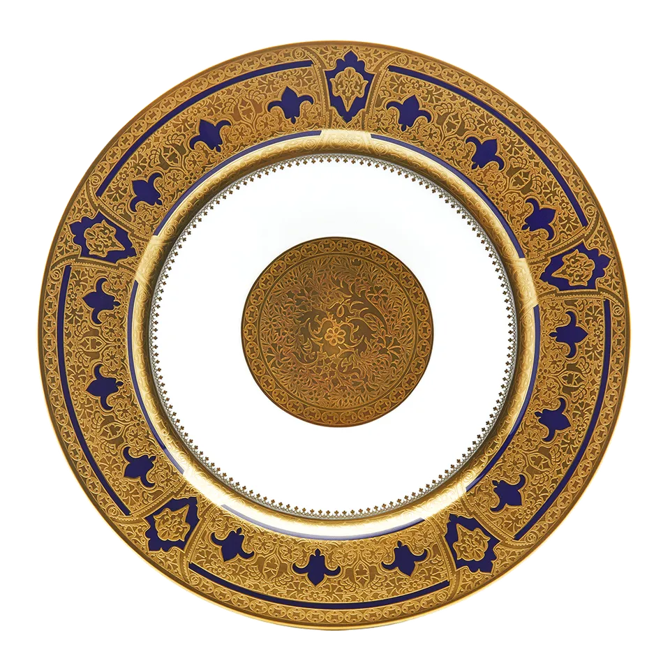 haviland-limoges-grand-apparat-bleu-de-four-or-assiette-d-ner image 1