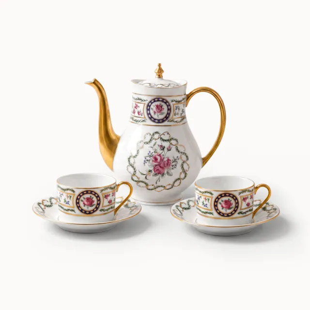 haviland-limoges-teeset-louveciennes-teekanne-2-tassen-mit-untertassen image 1