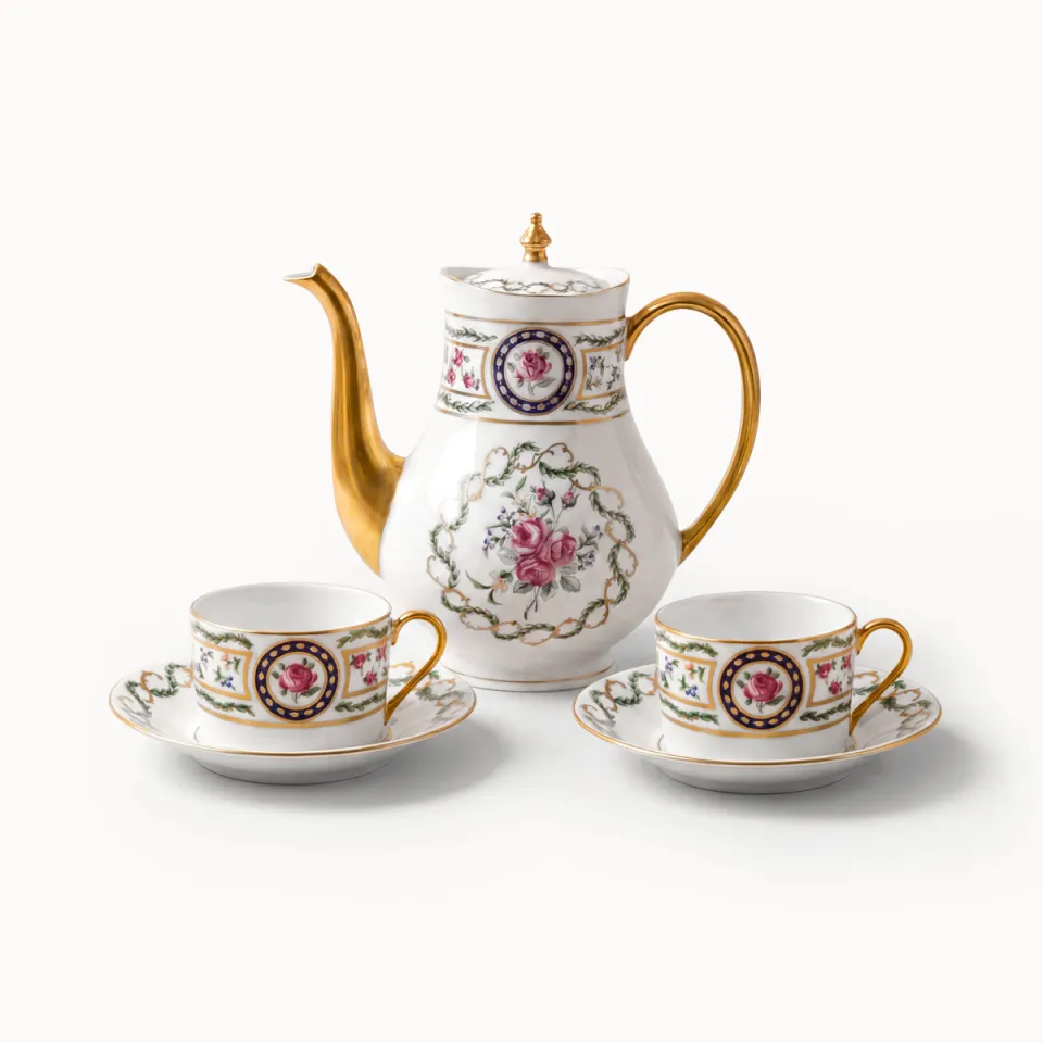 haviland-limoges-teeset-louveciennes-teekanne-2-tassen-mit-untertassen image 1
