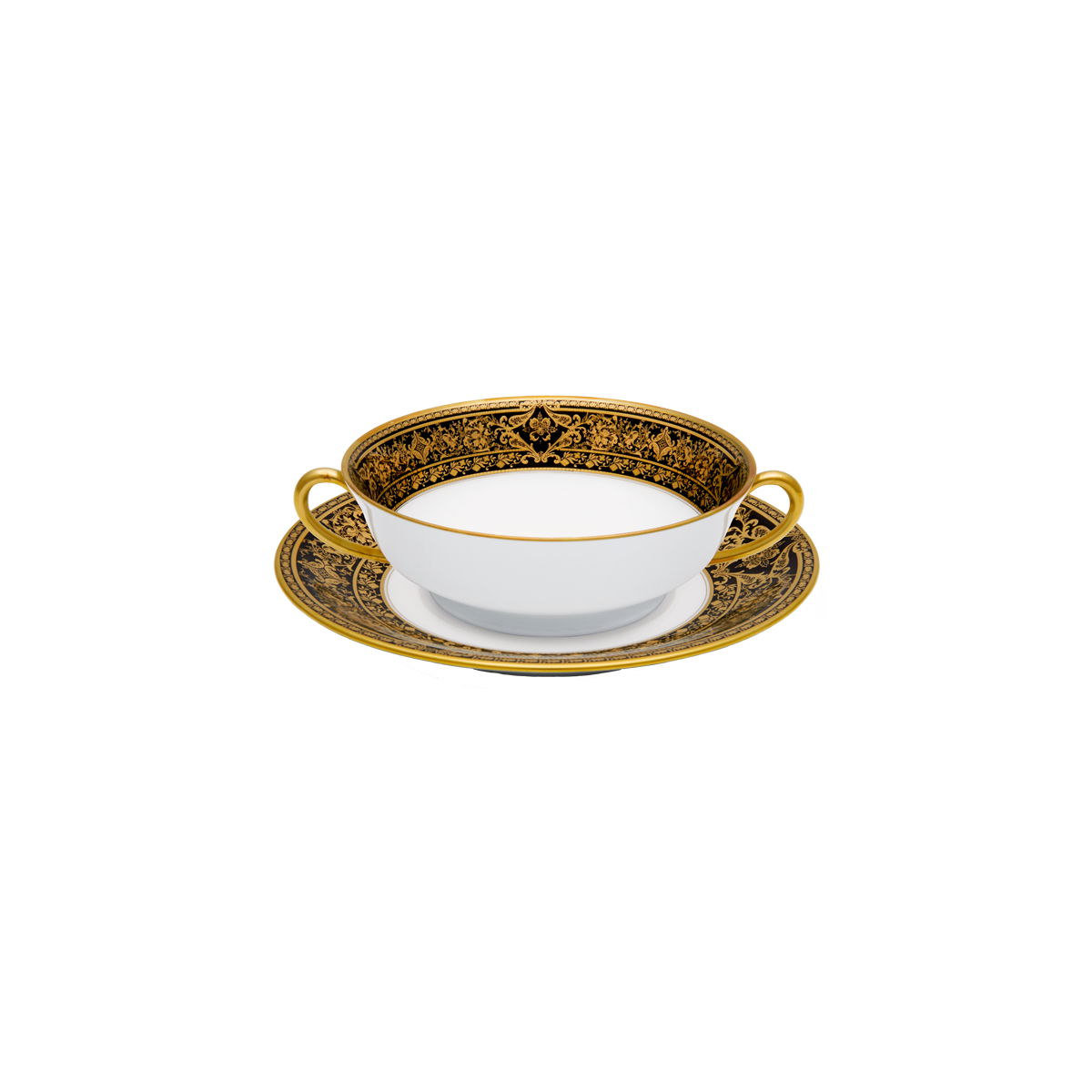 haviland-limoges-matignon-bouillon-schale-mit-untertasse-schwarz-gold image 1