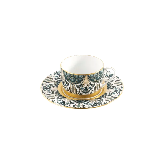 haviland-limoges-r-ves-du-nil-teetasse-mit-untertasse-gr-n-gold image 1