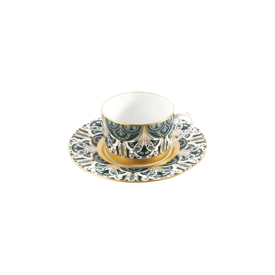haviland-limoges-r-ves-du-nil-teetasse-mit-untertasse-gr-n-gold image 1