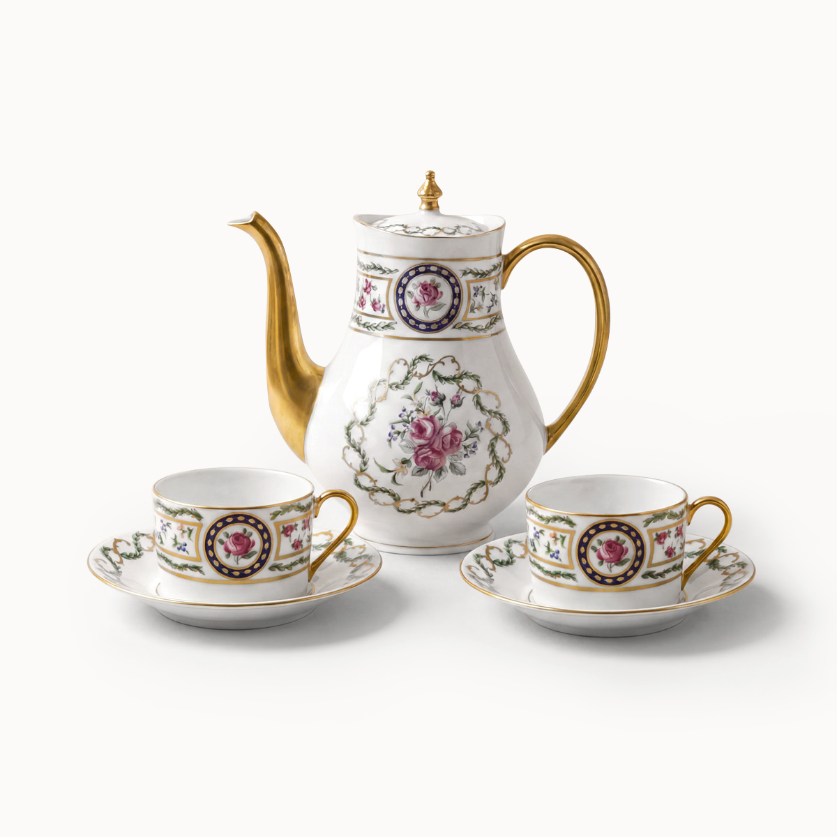haviland-limoges-teeset-louveciennes-teekanne-2-tassen-mit-untertassen image 1