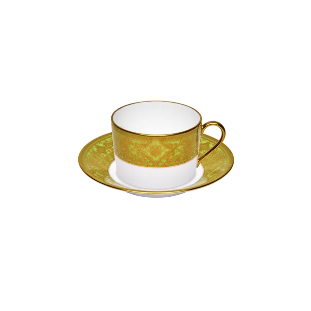 haviland-limoges-matignon-teetasse-mit-untertasse-apfelgr-n-gold image 1