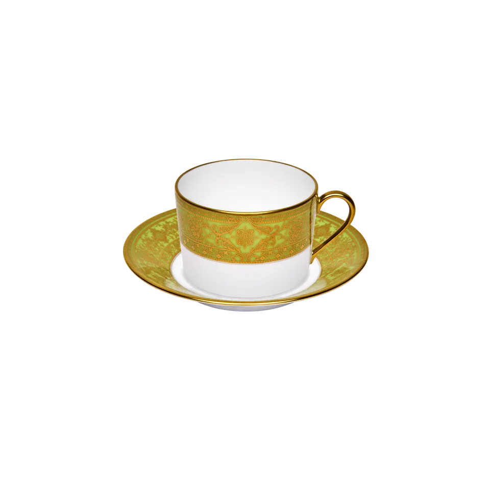 haviland-limoges-matignon-teetasse-mit-untertasse-apfelgr-n-gold image 1