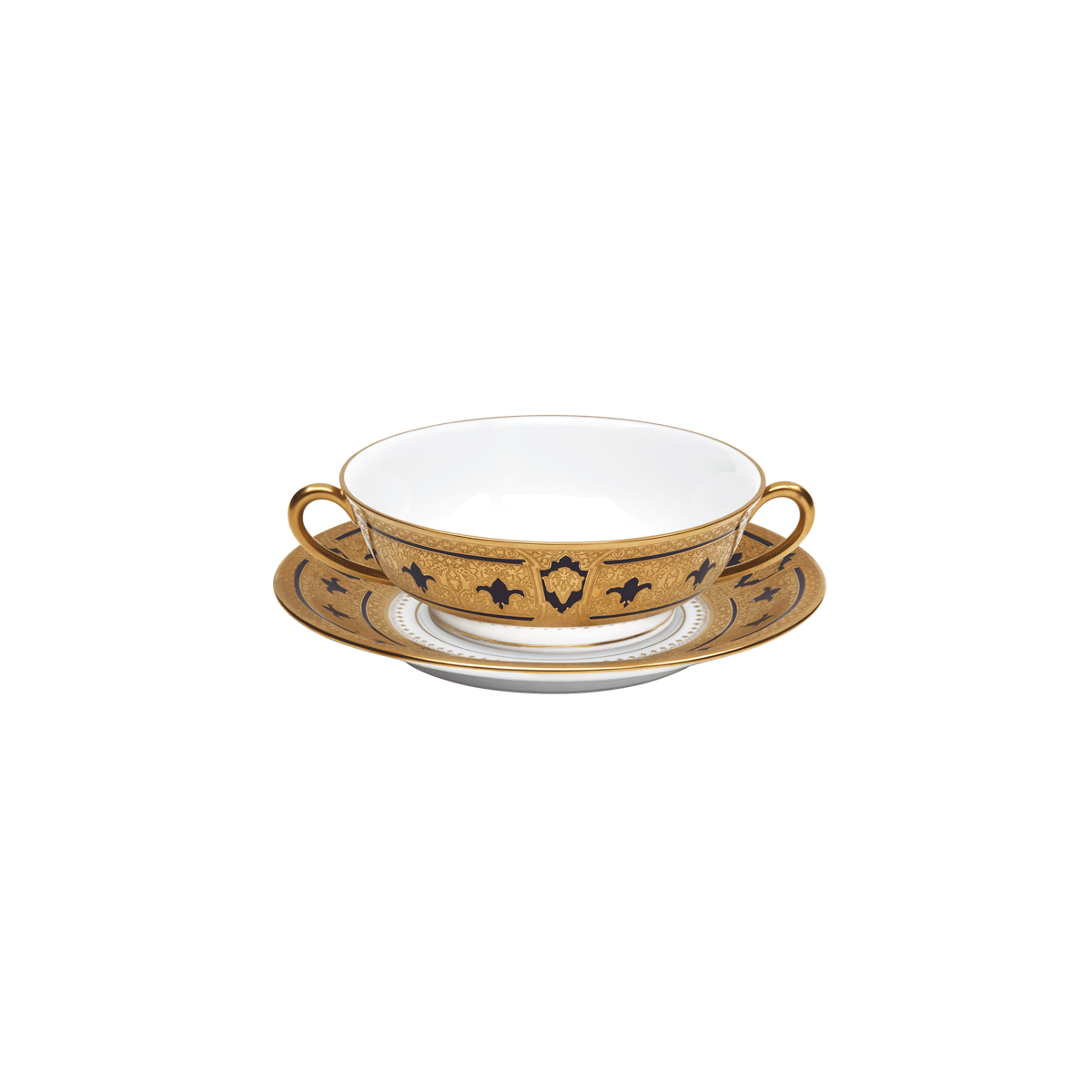haviland-limoges-grand-apparat-bleu-de-four-or-bouillon-schale-mit-untertasse image 1