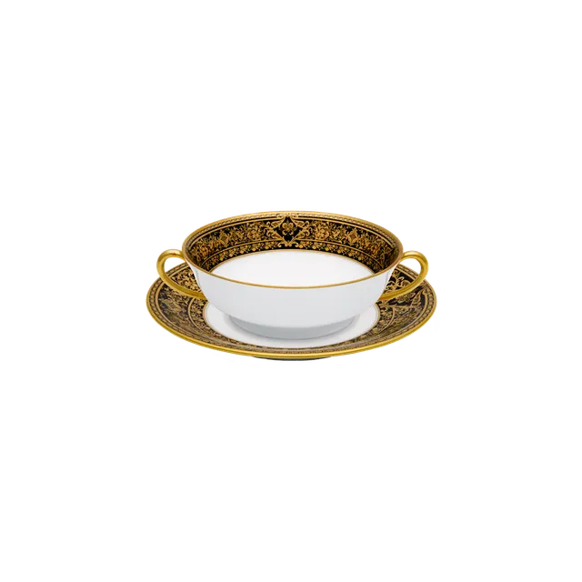 haviland-limoges-matignon-bouillon-schale-mit-untertasse-schwarz-gold image 1