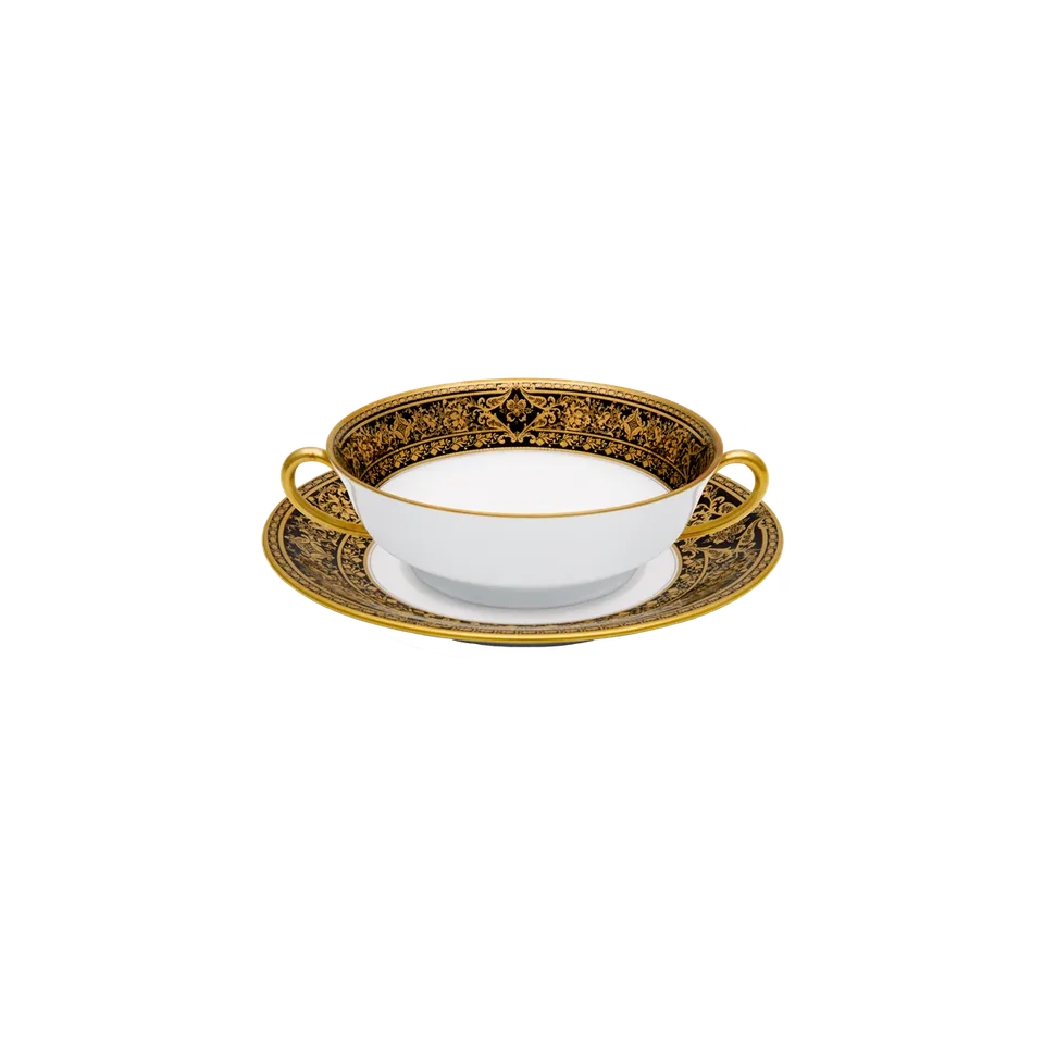 haviland-limoges-matignon-bouillon-schale-mit-untertasse-schwarz-gold image 1