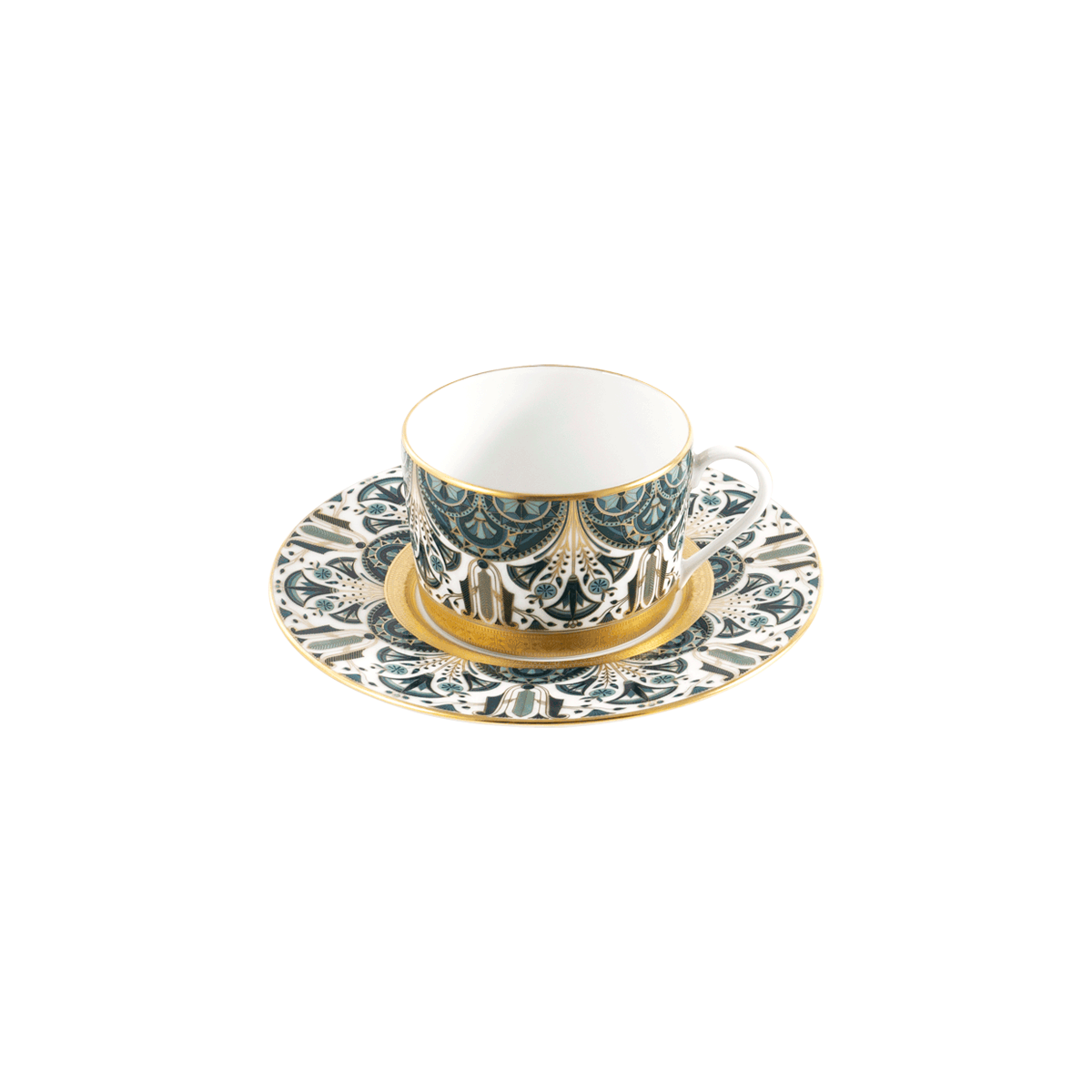 haviland-limoges-r-ves-du-nil-teetasse-mit-untertasse-gr-n-gold image 1