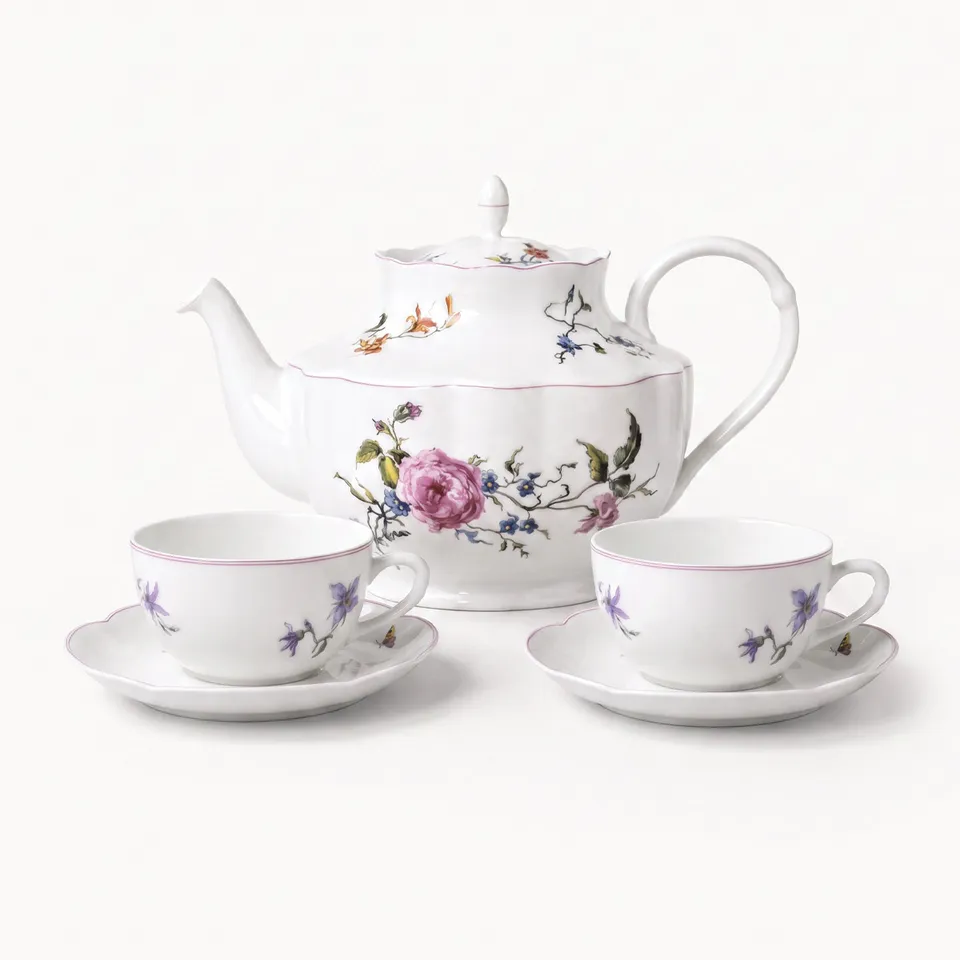 haviland-limoges-fleurs-d-auteuil-teeset-teekanne-2-tassen-mit-untertassen image 1