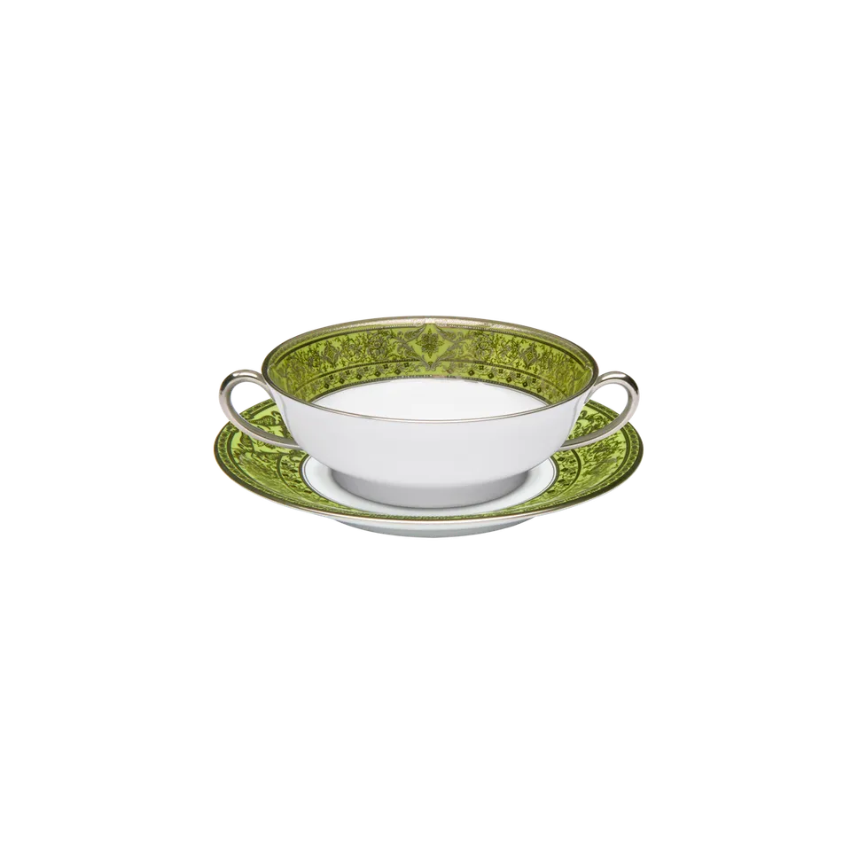 haviland-limoges-matignon-vert-pomme-platin-bouillon-tasse-mit-untertasse image 1