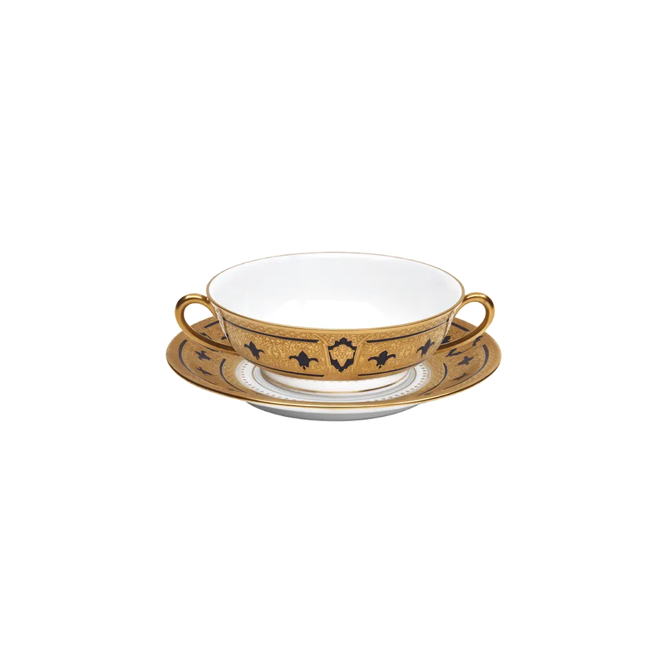 haviland-limoges-grand-apparat-bleu-de-four-or-bouillon-schale-mit-untertasse image 1